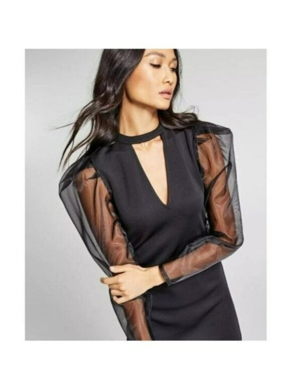 INC International Concepts Jeannie Mai X Sheer-Sleeve Bodycon Dress, Sz Med